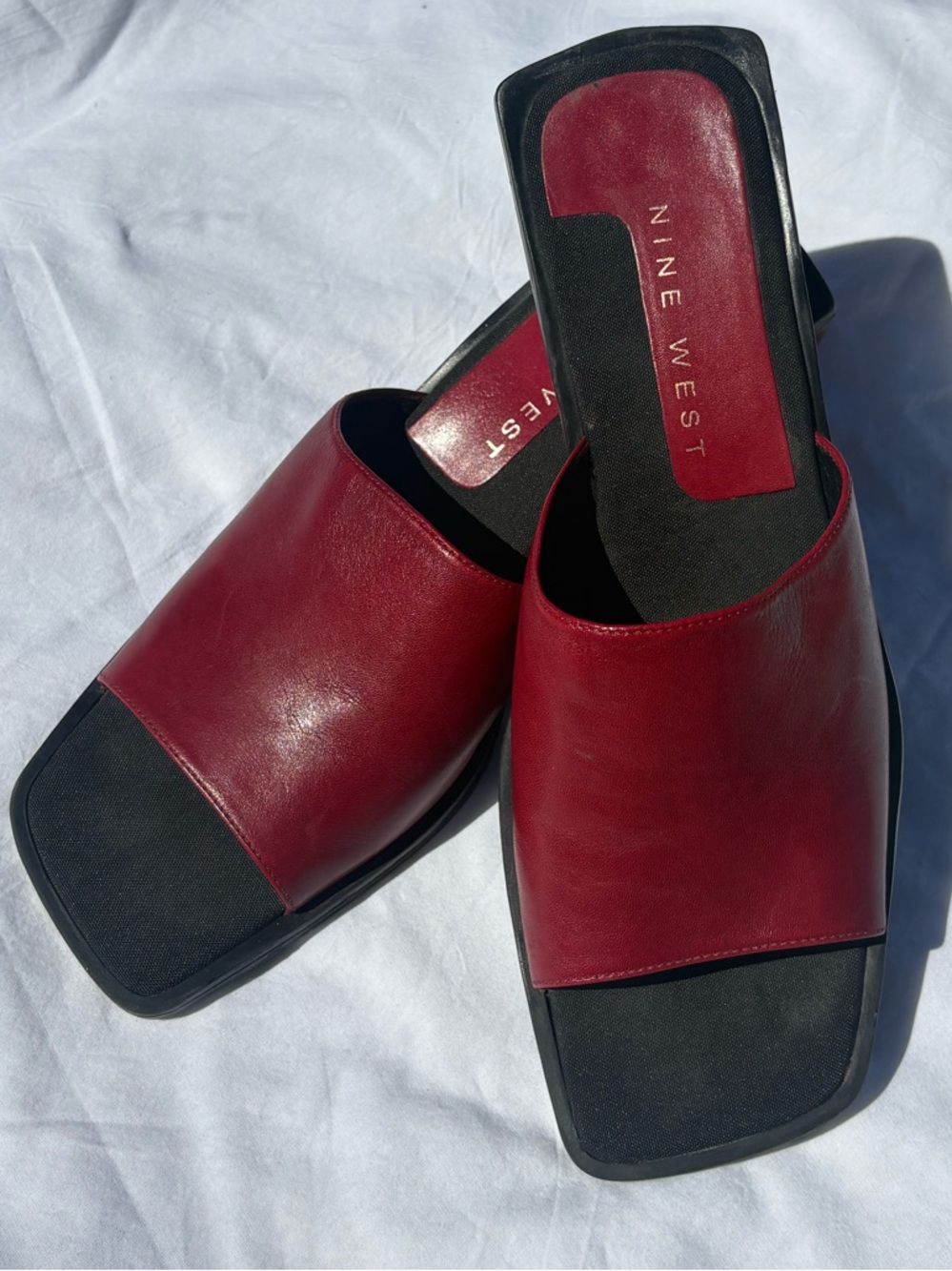 Nine West Red Leather Open-Toe Slide Mules - Picture 5 of 6